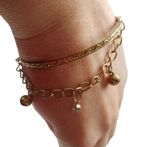 Gold Coloured Metal Bracelet with  Charm Chain